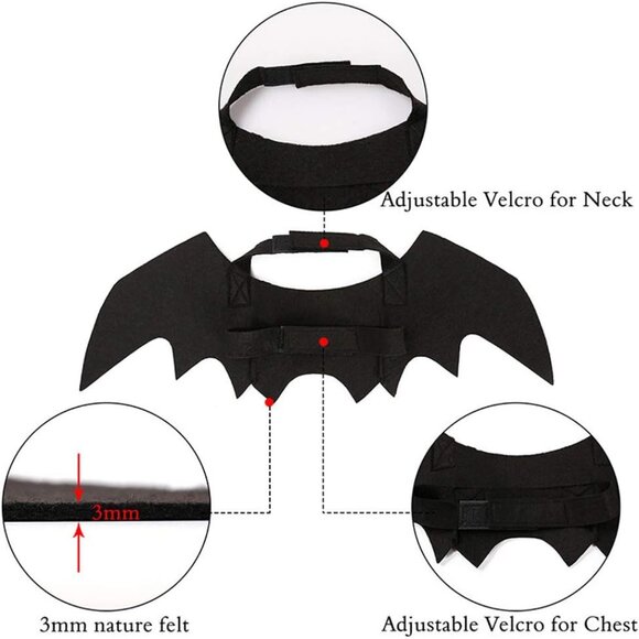 Pet Cat Bat Wings for Halloween Party Decoration, Puppy Collar Leads Cosplay Bat - Picture 4 of 7